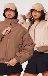  Taupe & Sand Reversible Bomber Puffer Jacket