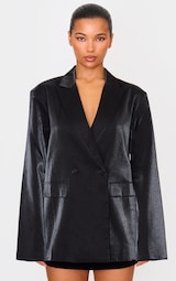 Black Satin Look Oversized Boxy Blazer