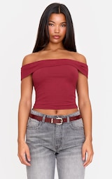  Burgundy Modal Cotton Bardot Long Top