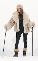 Brown Faux Fur Exaggerated Collar Coat