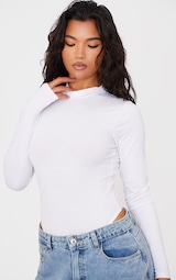 Basic White Cotton Blend Roll Neck Bodysuit