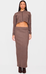 Chocolate Brushed Rib Maxi Skirt