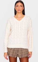 Cream Cable Knit Oversized V Neck Jumper