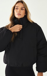 Black High Neck Cropped Puffer Jacket