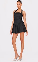  Black Premium Satin Corset Detail Shift Dress