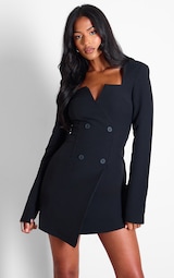 Tall Black Tailored Plunge Neck Mini Dress