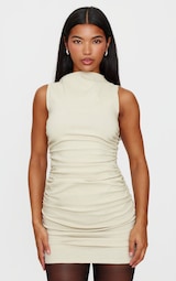 Stone High Neck Ruched Bodycon Dress