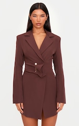 Chocolate Woven Asymmetric Trim Detail Blazer Dress