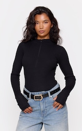 Black Half Zip Knitted Bodysuit