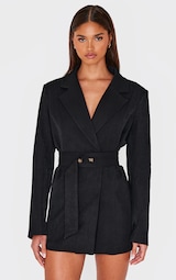 Black Structured Belted Blazer Dress