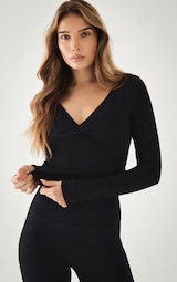 Black Sculpt Crossover Long Sleeve Top