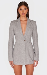 Grey Structured Long Sleeve Blazer Dress