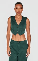 Forest Green Woven Belted Back Detail Suit Waistcoat Top