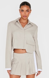 Stone Button Up Tailored Cropped Jacket