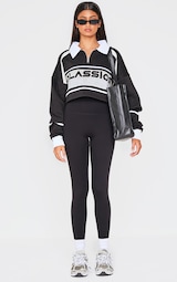 Black Classics Embroidered Half Zip Cropped Sweatshirt