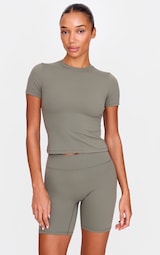 Olive Sculpt Longline Short Sleeve Gym Top