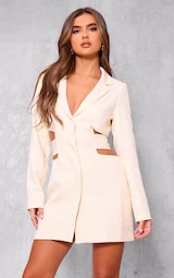 Cream Woven Cut Out Tie Back Blazer Dress