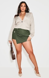 Plus Forest Green Faux Leather Wrap Detail Skort