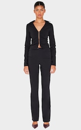 Black Stretch Woven Ruched Bum Skinny Flare Trousers