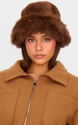 Chocolate Faux Fur Fluffy Trim Bucket Hat