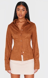 Tan Faux Suede Fitted Shirt