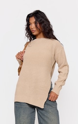 Stone Round Neck Side Split Jumper