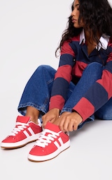 Red Faux Suede Stripe Chunky Lace Up Trainers