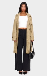 Khaki Mid Length Faux Suede Trench Coat