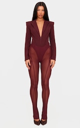 Burgundy Woven Binding Detail Tailored Jumpsuit