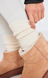 Cream Slouchy Thick Ribbed Socks