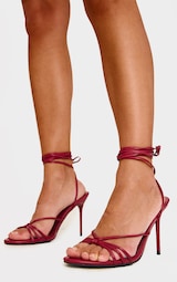 Burgundy PU Round Toe Knot Strap Heel Sandals