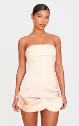 Champagne Satin Bow Detail Bodycon Dress