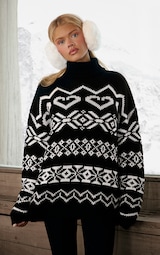 PRETTYLITTLETHING SKI Fairisle Roll Neck Knitted Oversized Jumper