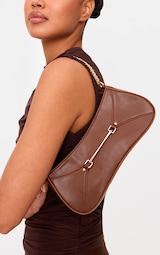 Chocolate Pu Buckle Chain Strap Shoulder Bag