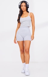 Petite Basic Grey Cotton Blend High Waist Hot Pants