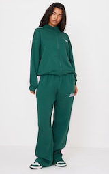 Dark Green Embroidered Athletics Contrast Panel Wide Leg Joggers