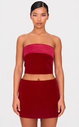 Burgundy Velvet Satin Foldover Long Top