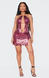 Shape Burgundy Sequin Mini Skirt