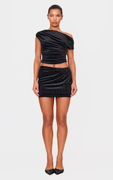 Black Velvet Wrap Detail Mini Skirt