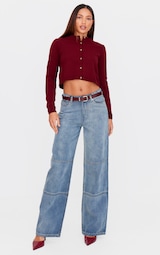 Tall Vintage Wash Mid Rise Front Seam Detail Wide Leg Jeans