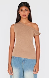 Taupe Fine Knit Twist Neck Vest Top