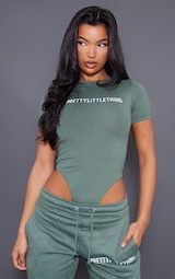 PRETTYLITTLETHING Sea Green Logo Short Sleeved Bodysuit