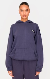 PRETTYLITTLETHING Navy Badge Detail Oversize Hoodie