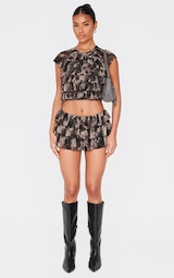 Charcoal Devore Mesh Ruffle Bloomer Shorts