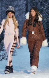 PRETTYLITTLETHING SKI Tobacco Faux Fur Trim Heart Detail Belted Snow Suit