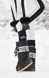 PRETTYLITTLETHING Black Terry Slogan Ski Socks