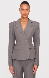 Grey Tailored Woven Cinched Waist Blazer