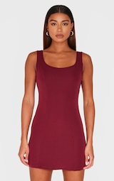  Burgundy Woven Back Bow Detail Mini Dress