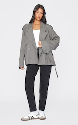 Tall Grey Cropped Oversized Trench Coat