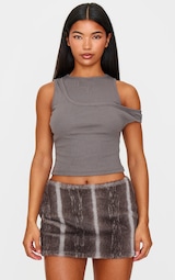 Dark Grey Ribbed Asymmetric Vest Top